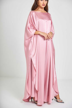 Rose Metallic Caftan with High Slits Paired with Matching Palazzos