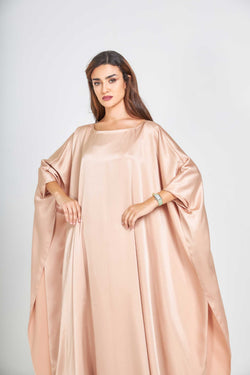 Peach Metallic Caftan with High Slits Paired with Matching Palazzos