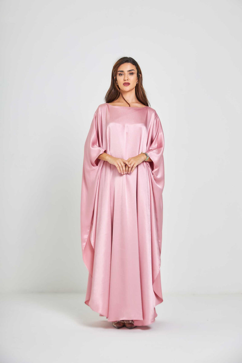 Rose Metallic Caftan with High Slits Paired with Matching Palazzos