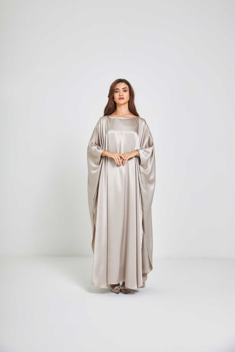 Champagne Metallic Caftan with High Slits Paired with Matching Palazzos