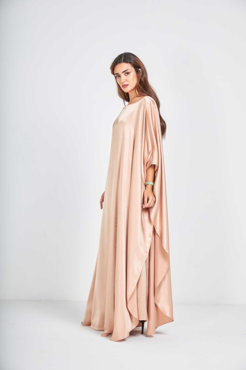 Peach Metallic Caftan with High Slits Paired with Matching Palazzos