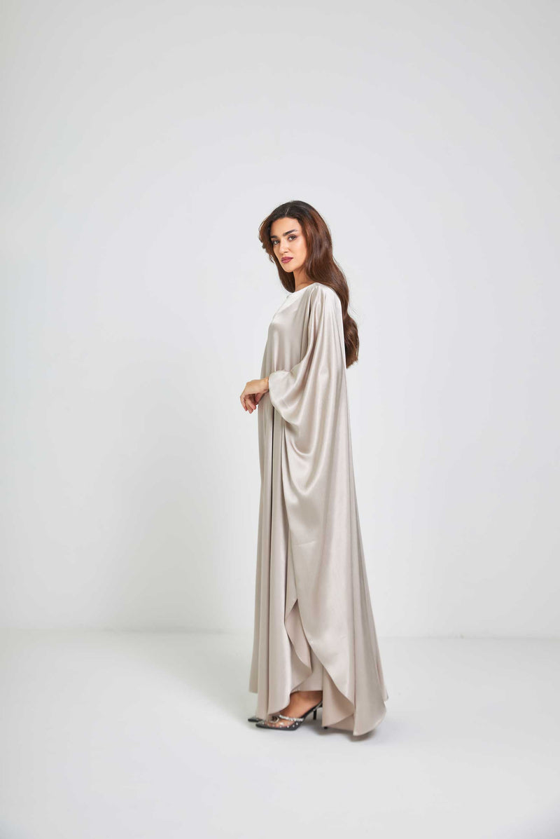 Champagne Metallic Caftan with High Slits Paired with Matching Palazzos