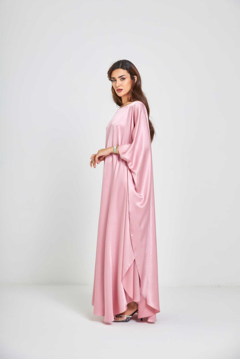 Rose Metallic Caftan with High Slits Paired with Matching Palazzos