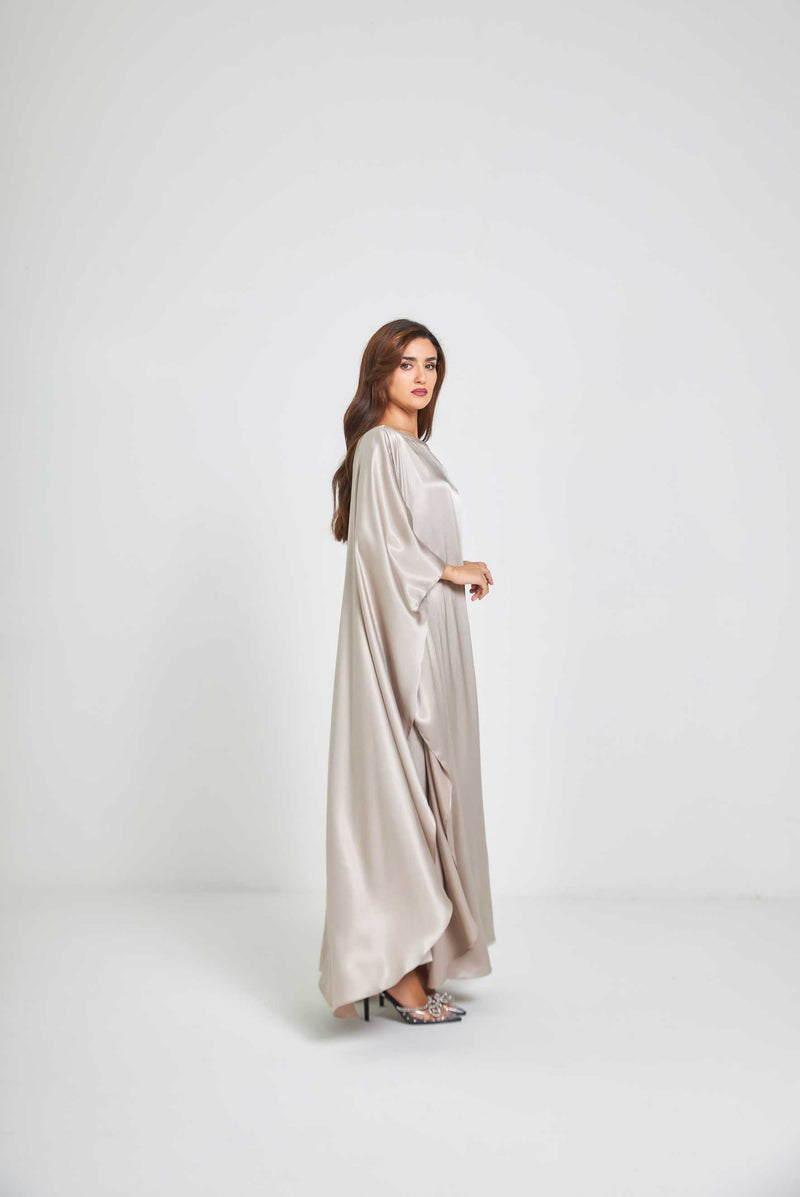 Champagne Metallic Caftan with High Slits Paired with Matching Palazzos