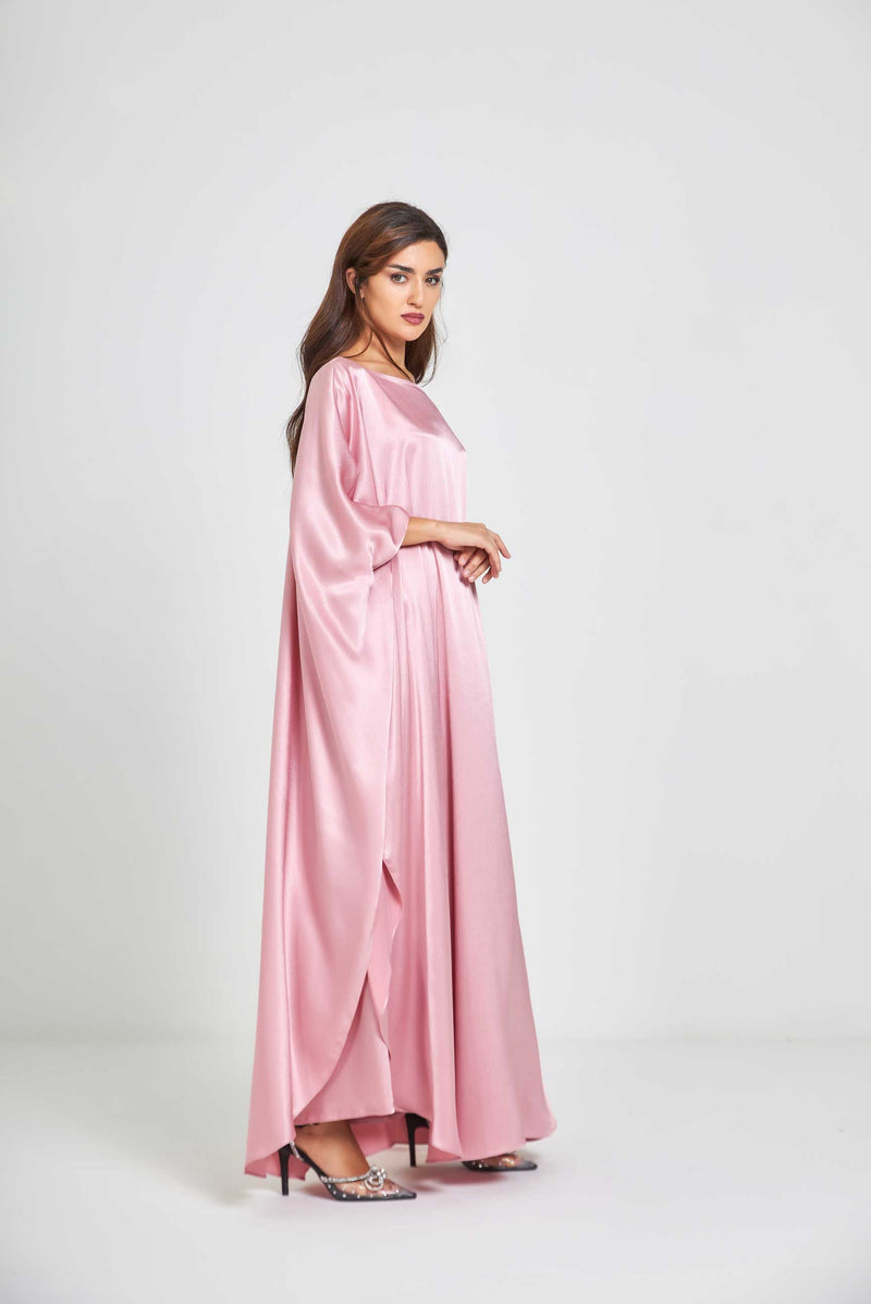 Rose Metallic Caftan with High Slits Paired with Matching Palazzos