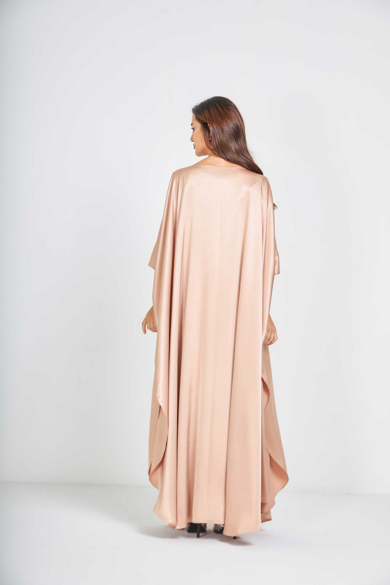 Peach Metallic Caftan with High Slits Paired with Matching Palazzos