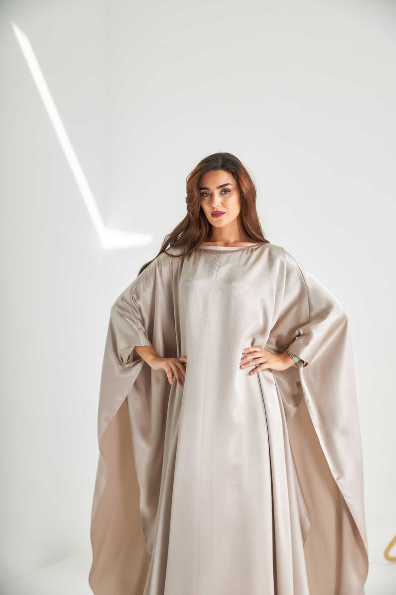 Champagne Metallic Caftan with High Slits Paired with Matching Palazzos