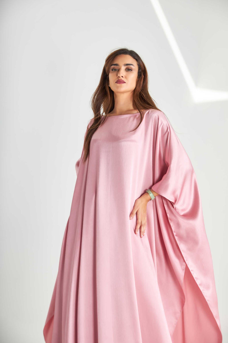 Rose Metallic Caftan with High Slits Paired with Matching Palazzos