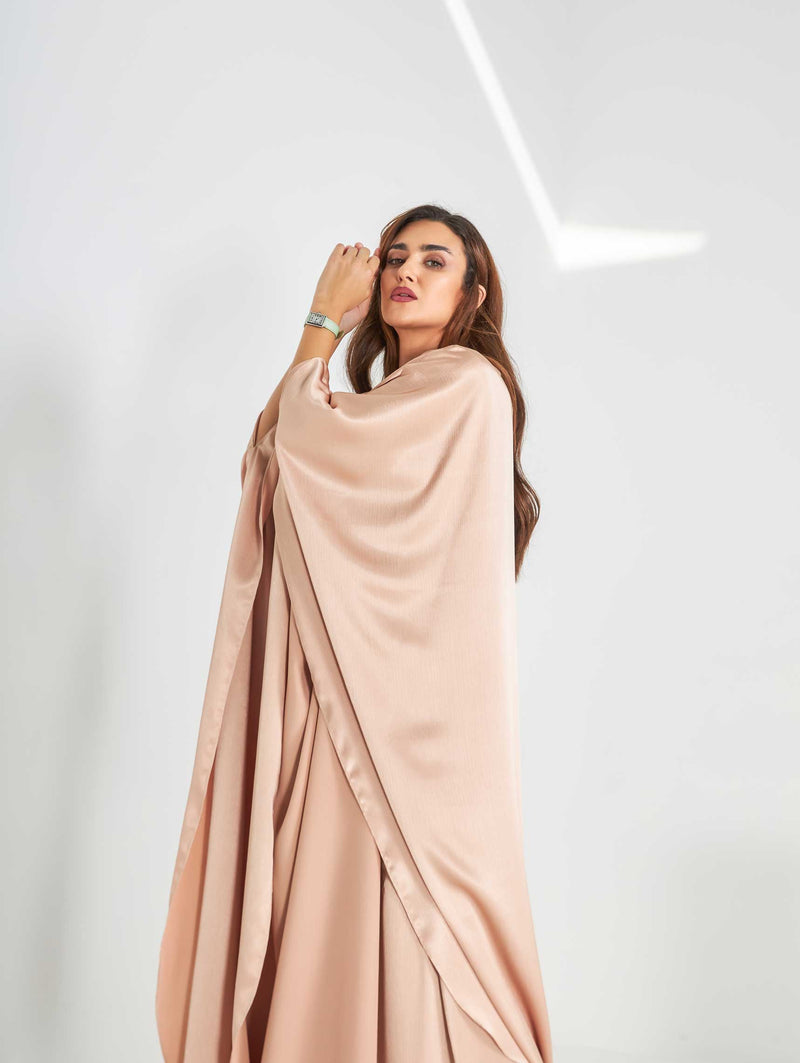 Peach Metallic Caftan with High Slits Paired with Matching Palazzos