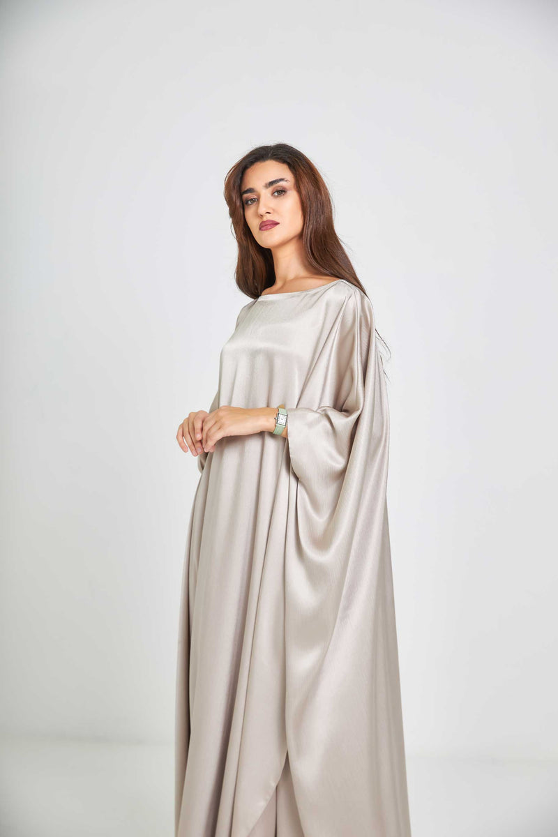 Champagne Metallic Caftan with High Slits Paired with Matching Palazzos