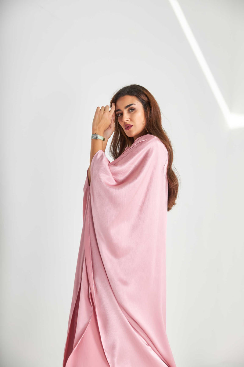 Rose Metallic Caftan with High Slits Paired with Matching Palazzos