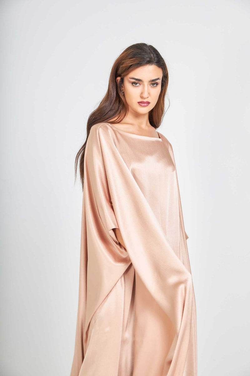 Peach Metallic Caftan with High Slits Paired with Matching Palazzos