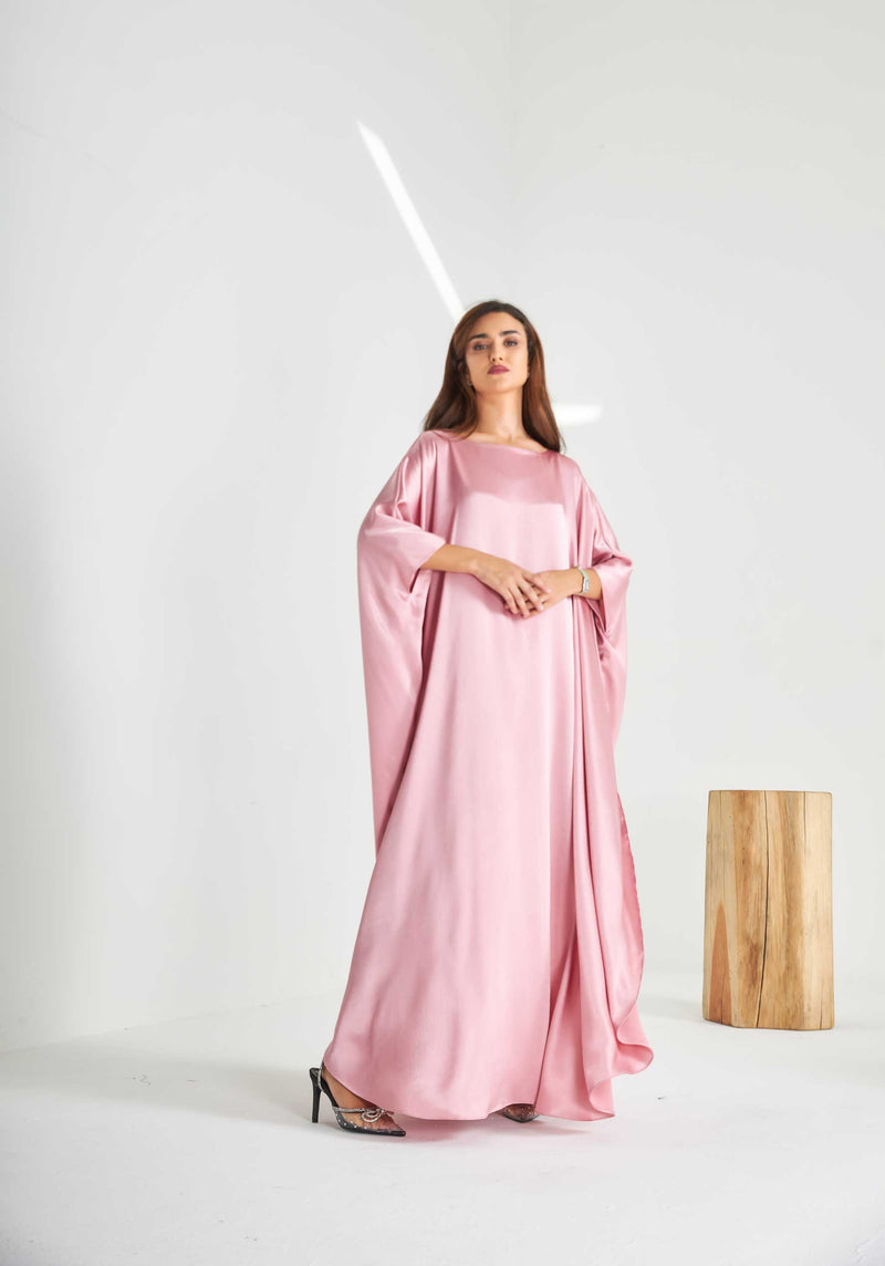 Rose Metallic Caftan with High Slits Paired with Matching Palazzos