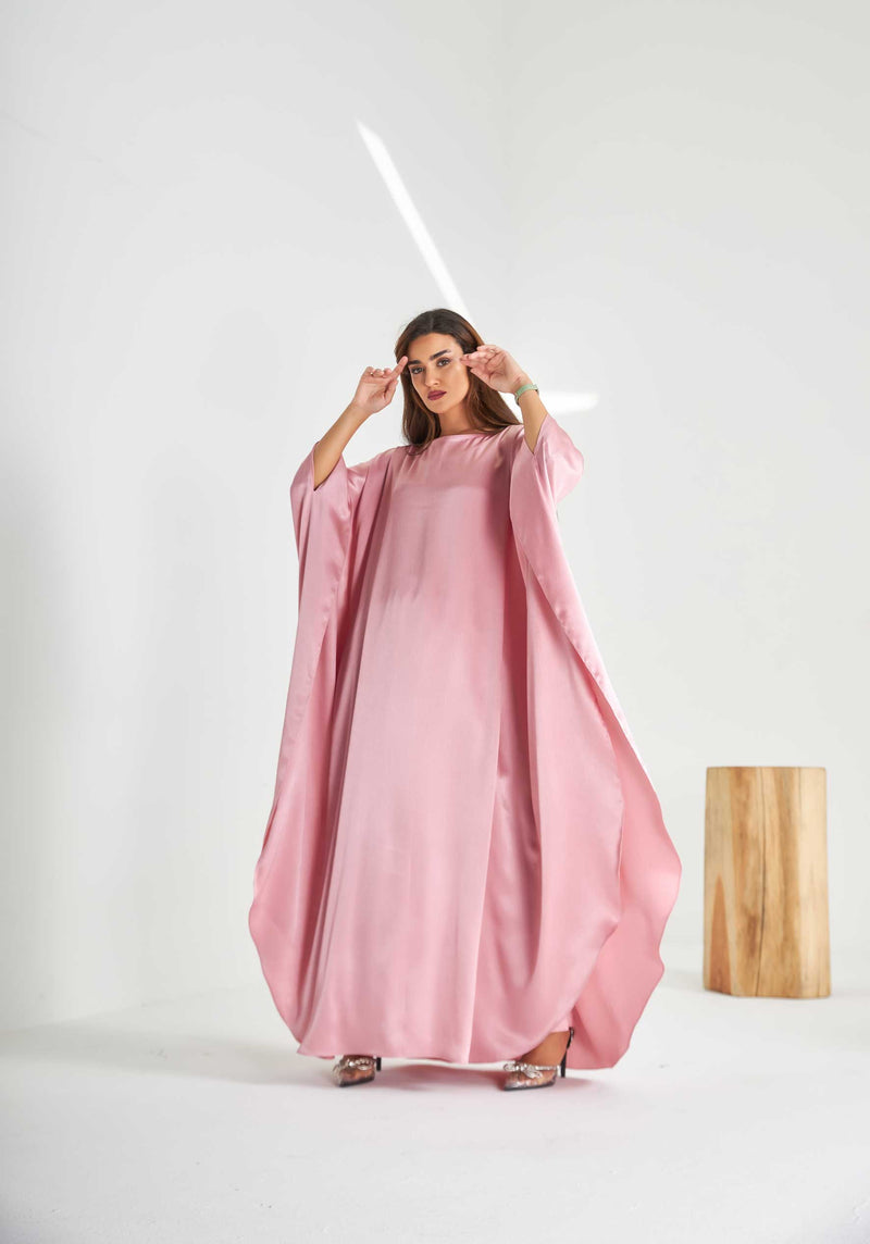 Rose Metallic Caftan with High Slits Paired with Matching Palazzos