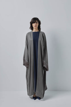 Hanging Thread Sleeve Grey Abaya by ZAAL