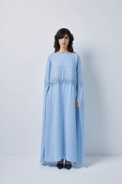 Blue Chic Dress with Crystal and Glass pipes Handwork by Zahrah Othman