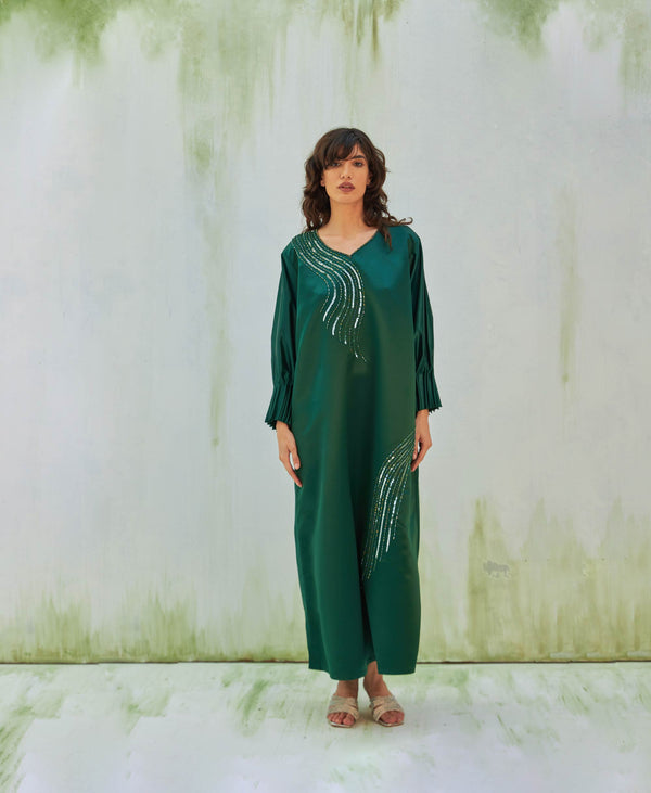 Emerald Luxurious Dress with Loop Sleeves, Sequential Beads Craft by Zahrah Othman