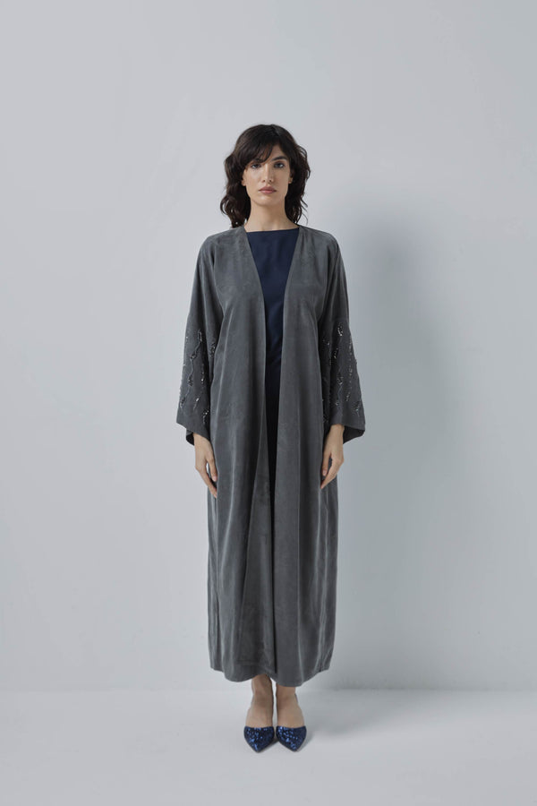 Crystal Sleeve Grey Abaya by ZAAL