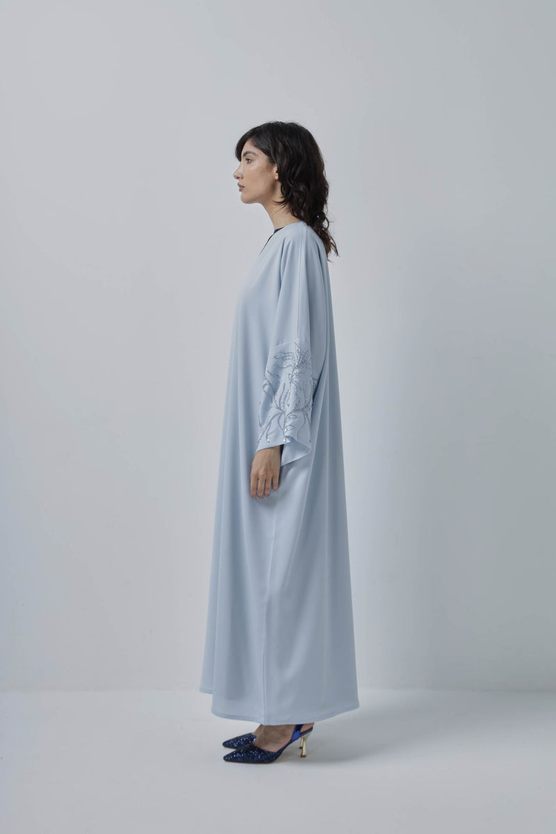 Turquoise Bead Craftsmanship Blue Abaya by ZAAL