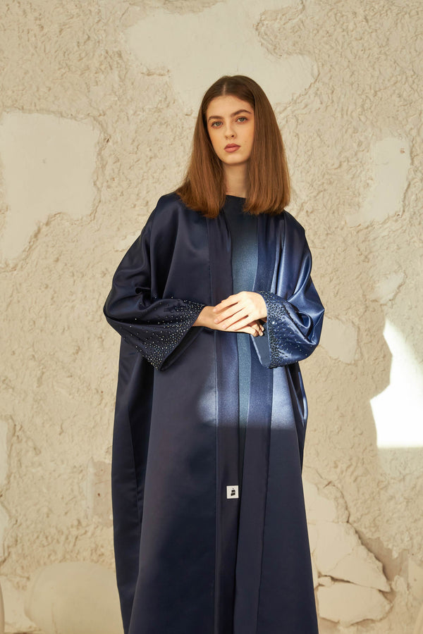 Classic Stonework Sleeve Midnight Blue Abaya by ZAAL