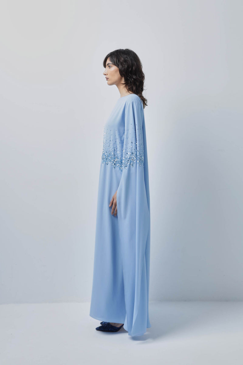 Blue Chic Dress with Crystal and Glass pipes Handwork by Zahrah Othman