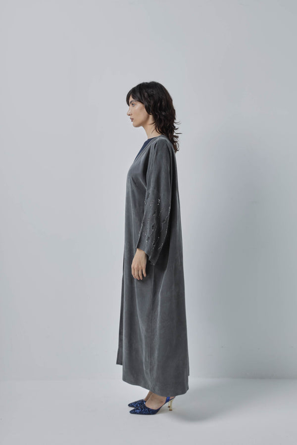 Crystal Sleeve Grey Abaya by ZAAL