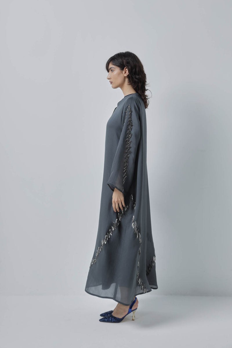 Semi Fancy Light Grey Abaya by ZAAL