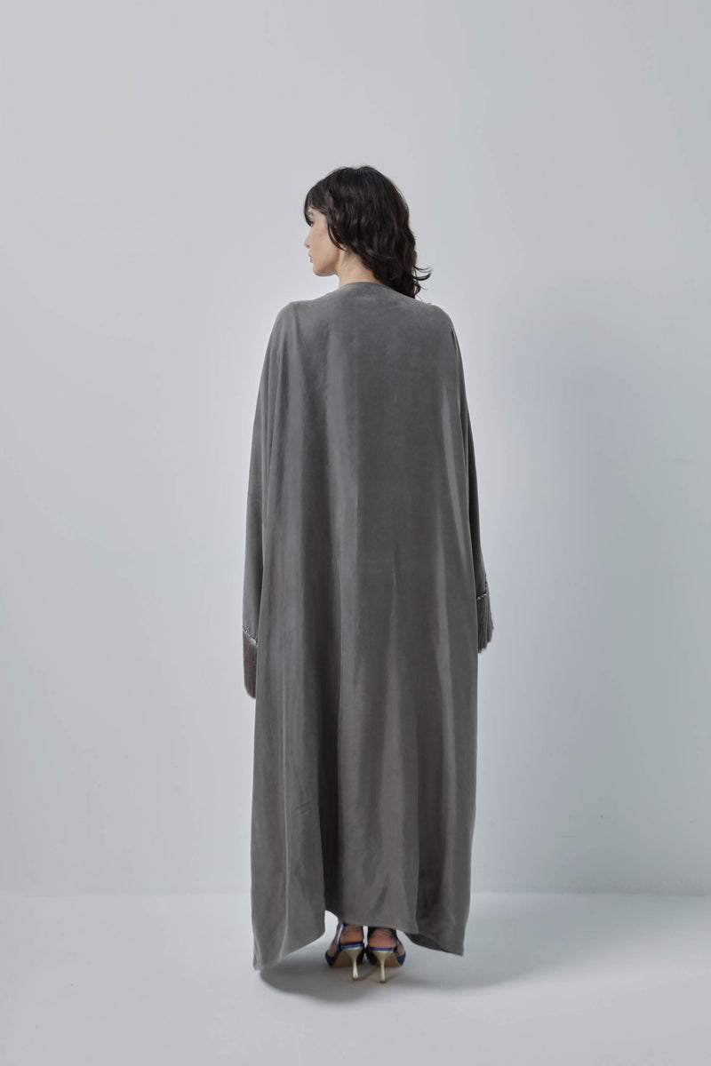 Hanging Thread Sleeve Grey Abaya by ZAAL