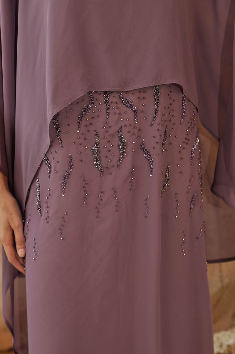 Lilac Flare Dress Piece with Glass Pipes and Crystals by Zahrah Othman