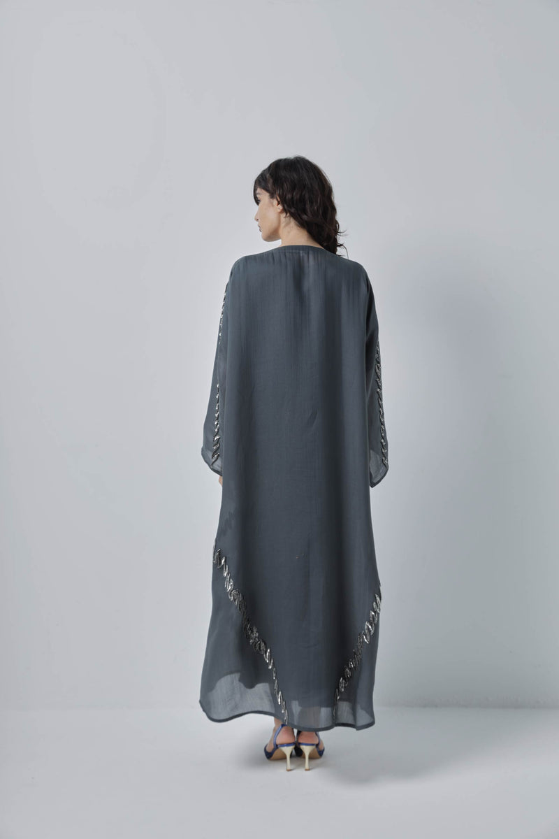 Semi Fancy Light Grey Abaya by ZAAL