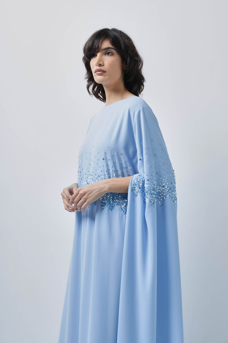 Blue Chic Dress with Crystal and Glass pipes Handwork by Zahrah Othman