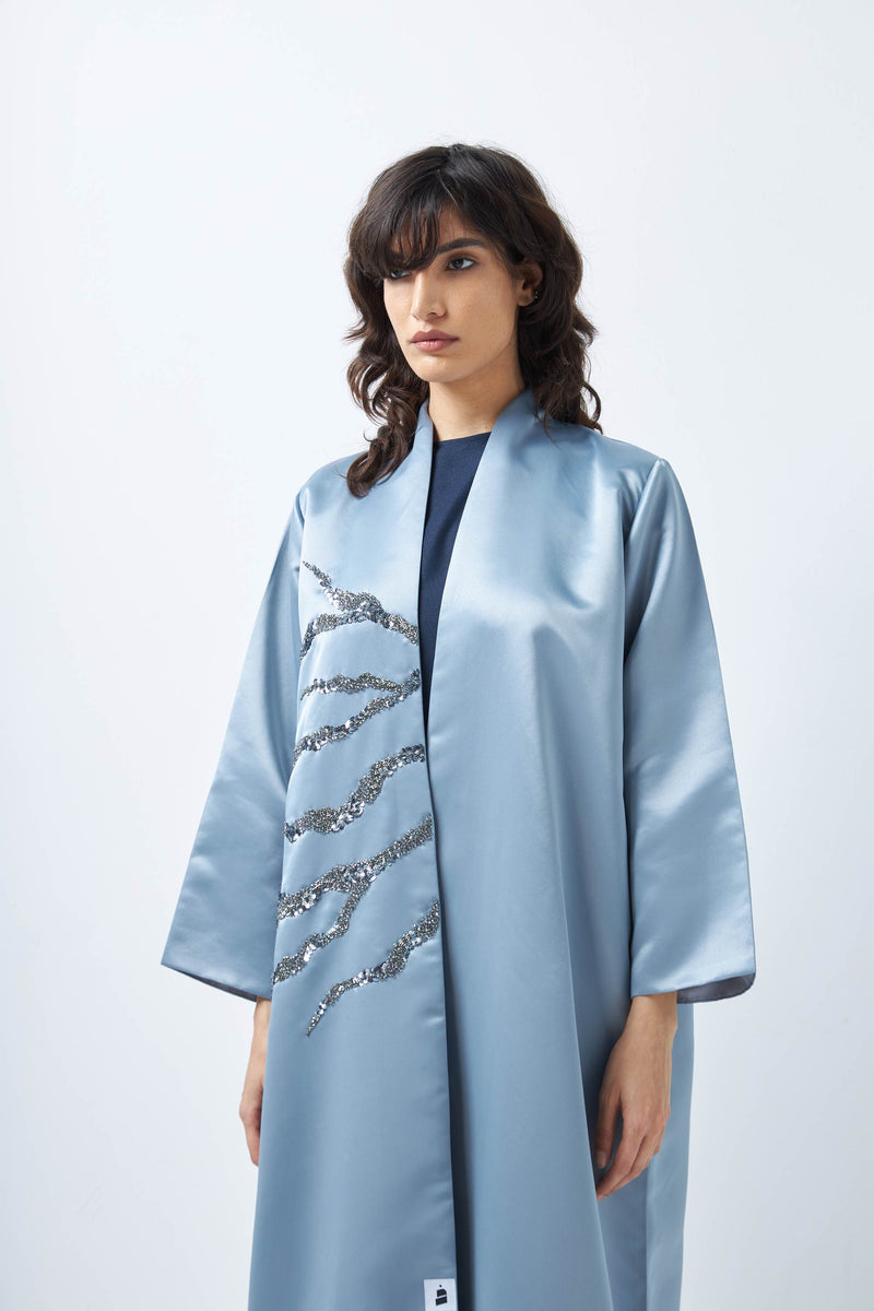 Sunburst Crystals and Sequential Blue Abaya by ZAAL