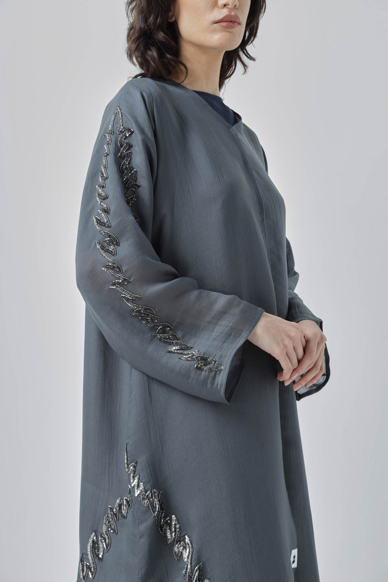 Semi Fancy Light Grey Abaya by ZAAL