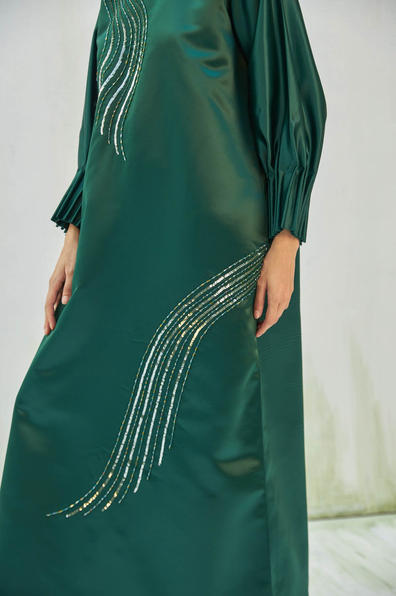 Emerald Luxurious Dress with Loop Sleeves, Sequential Beads Craft by Zahrah Othman