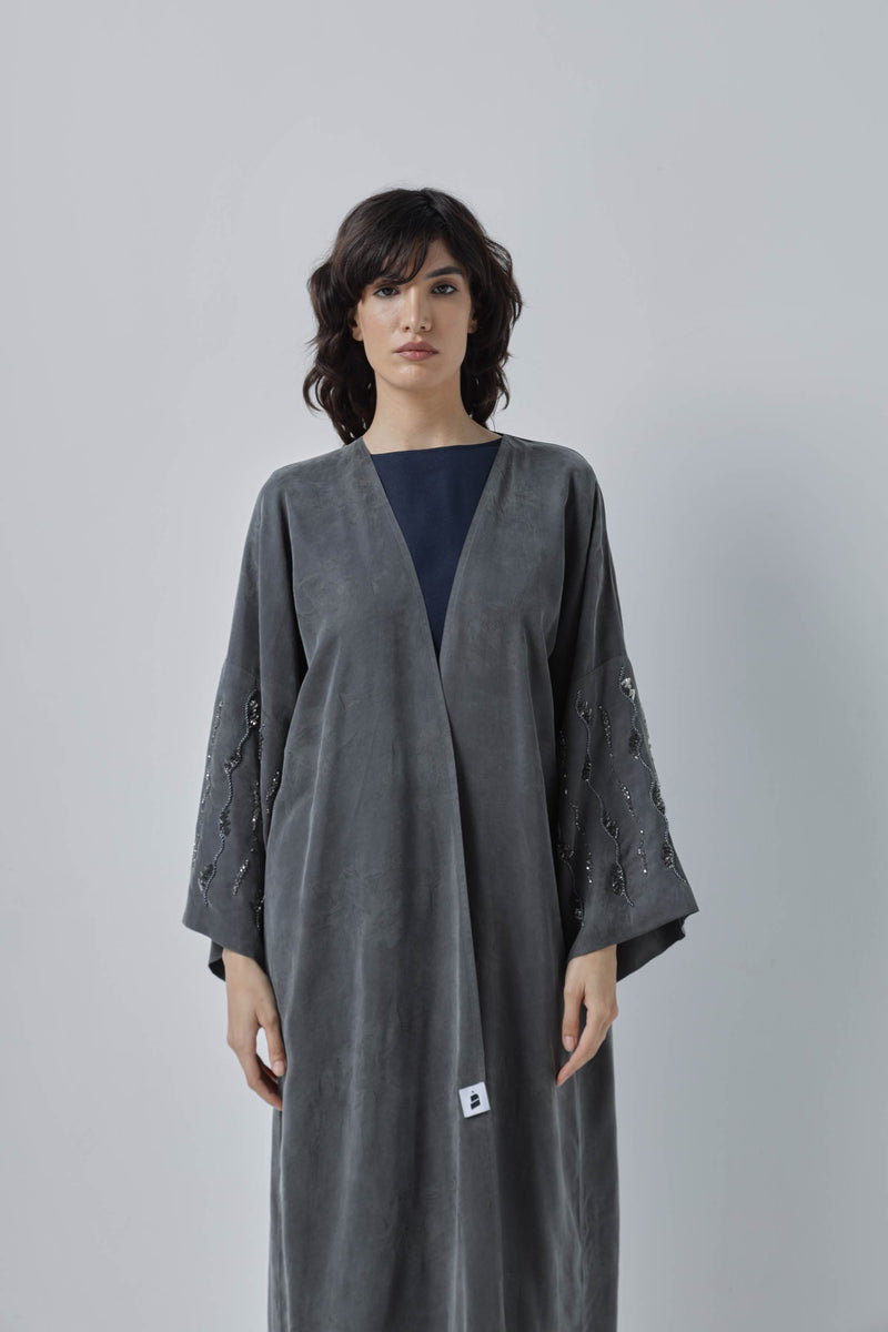 Crystal Sleeve Grey Abaya by ZAAL