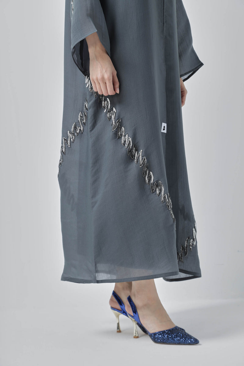 Semi Fancy Light Grey Abaya by ZAAL