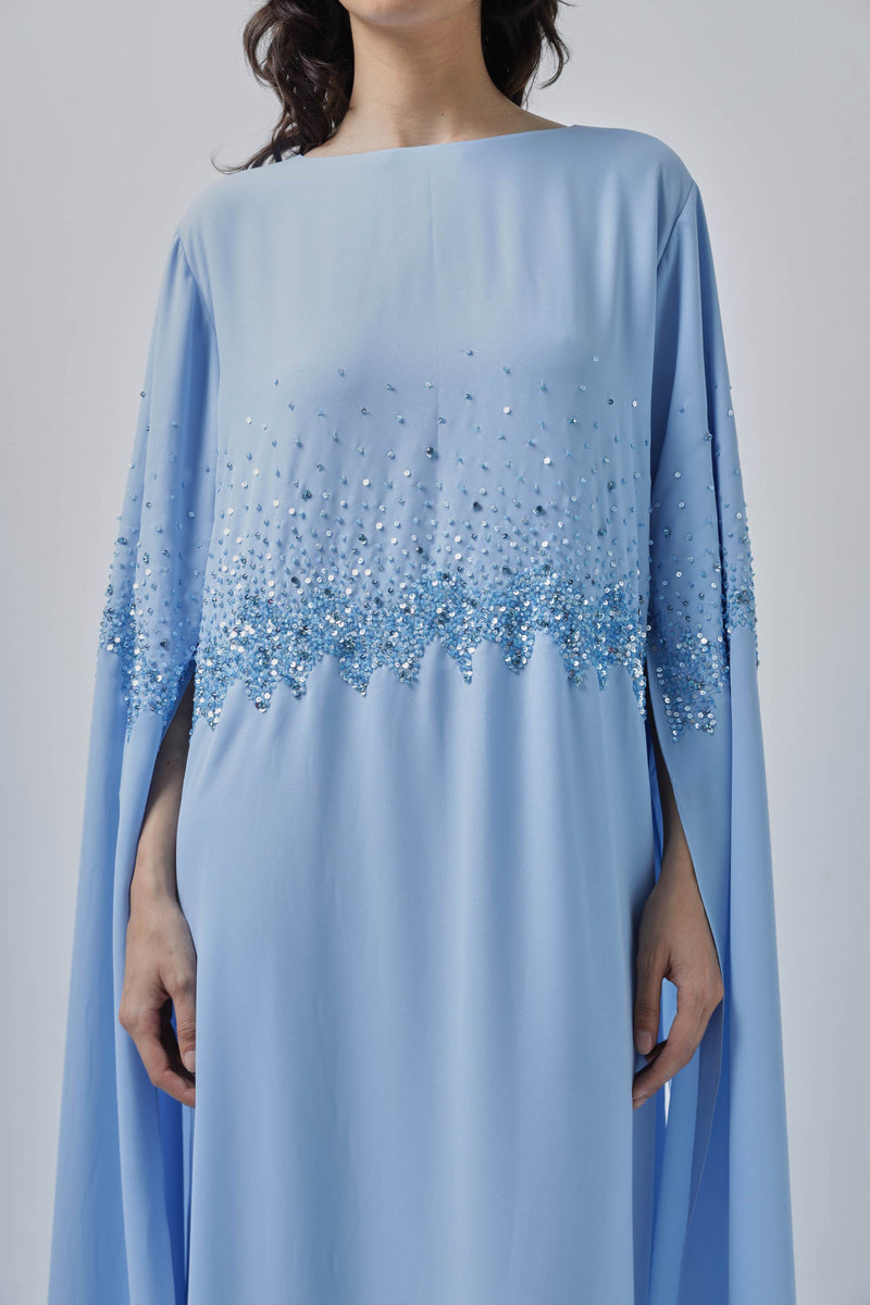 Blue Chic Dress with Crystal and Glass pipes Handwork by Zahrah Othman