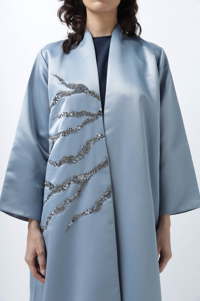 Sunburst Crystals and Sequential Blue Abaya by ZAAL