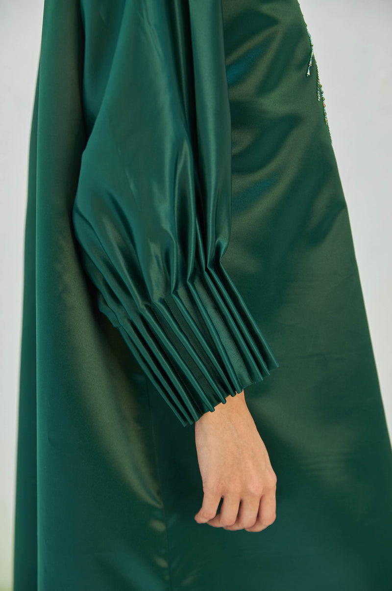 Emerald Luxurious Dress with Loop Sleeves, Sequential Beads Craft by Zahrah Othman